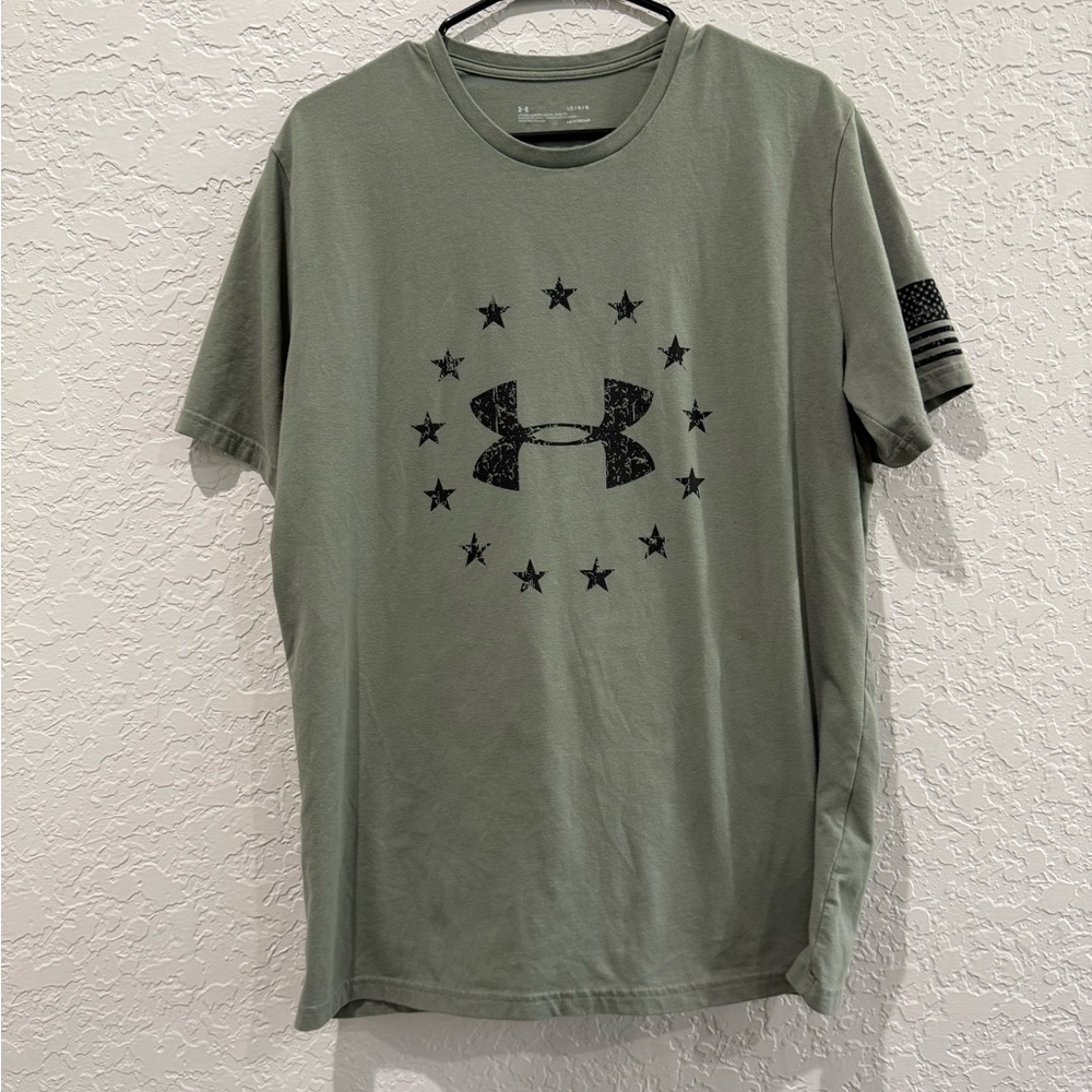 Under Armour Men's Freedom Logo Green Short Sleeve Tee Flag Loose Fit Large